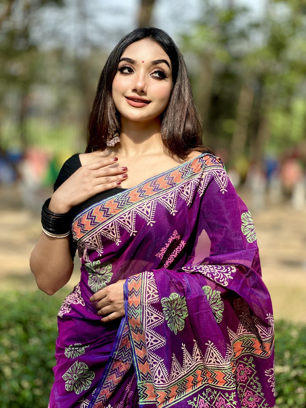 মসলিন ব্লক প্রিন্ট শাড়ী (6)