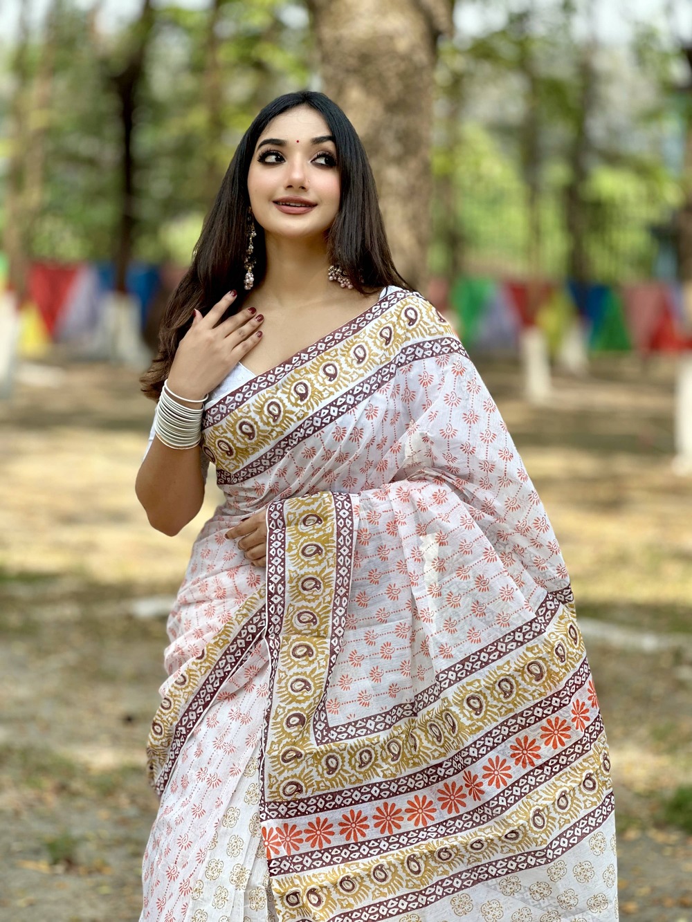 মসলিন ব্লক প্রিন্ট শাড়ী (7)