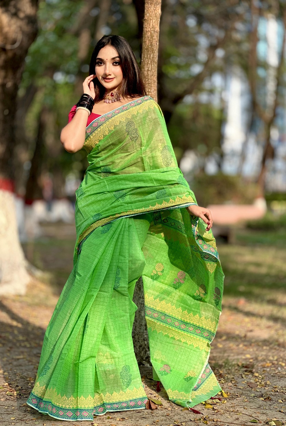 মসলিন ব্লক প্রিন্ট শাড়ী (9)
