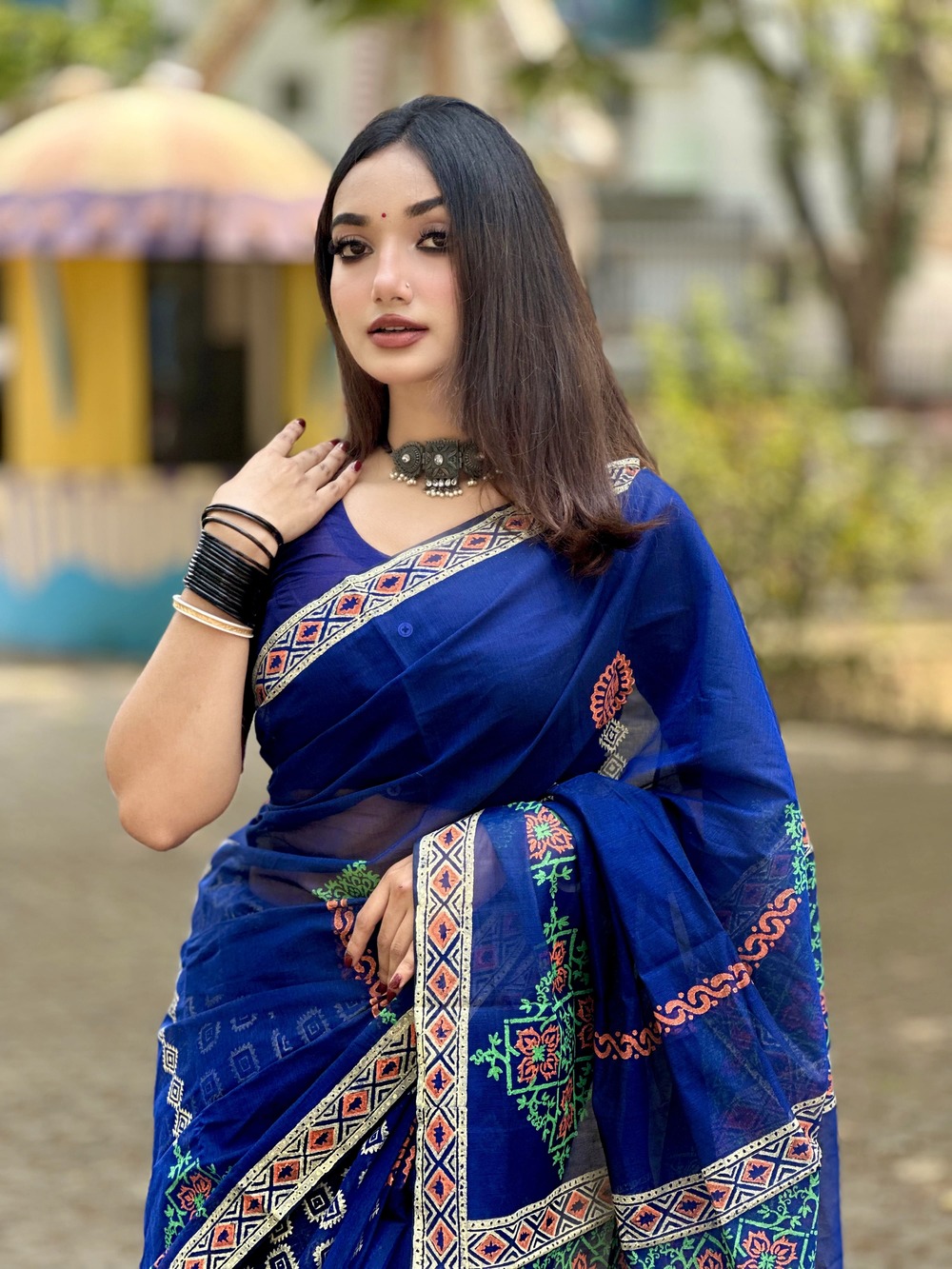 মসলিন ব্লক প্রিন্ট শাড়ী (10)